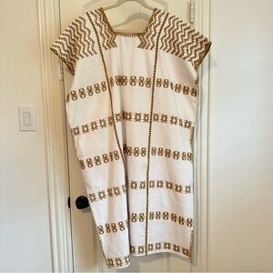Mi Golondrina Huipil Caftan White Gold L